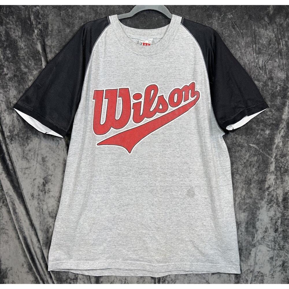 Wilson Vintage Style Raglan T-Shirt XL Gray Black Mesh Sleeves Athletic